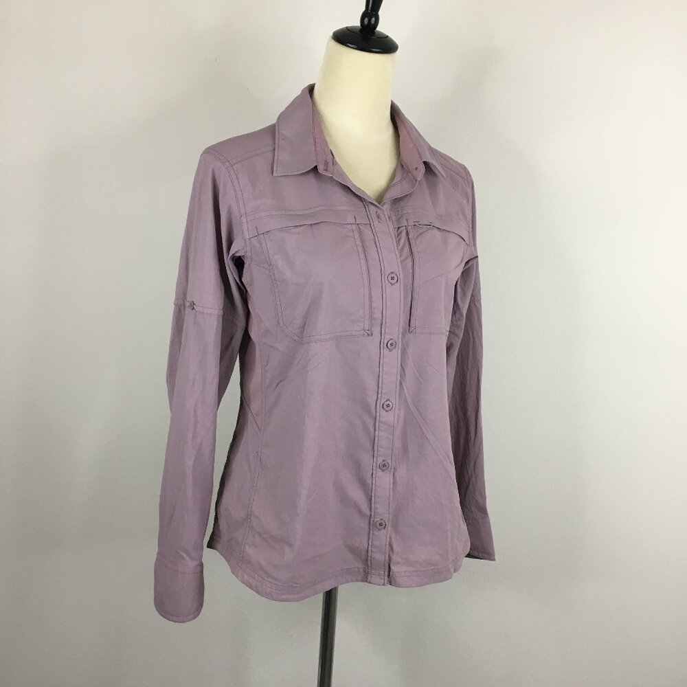 REI Co-op Purple/Gray Mesh Insert Sleeve Tabs Vented Back Button Shirt - Picture 1 of 14